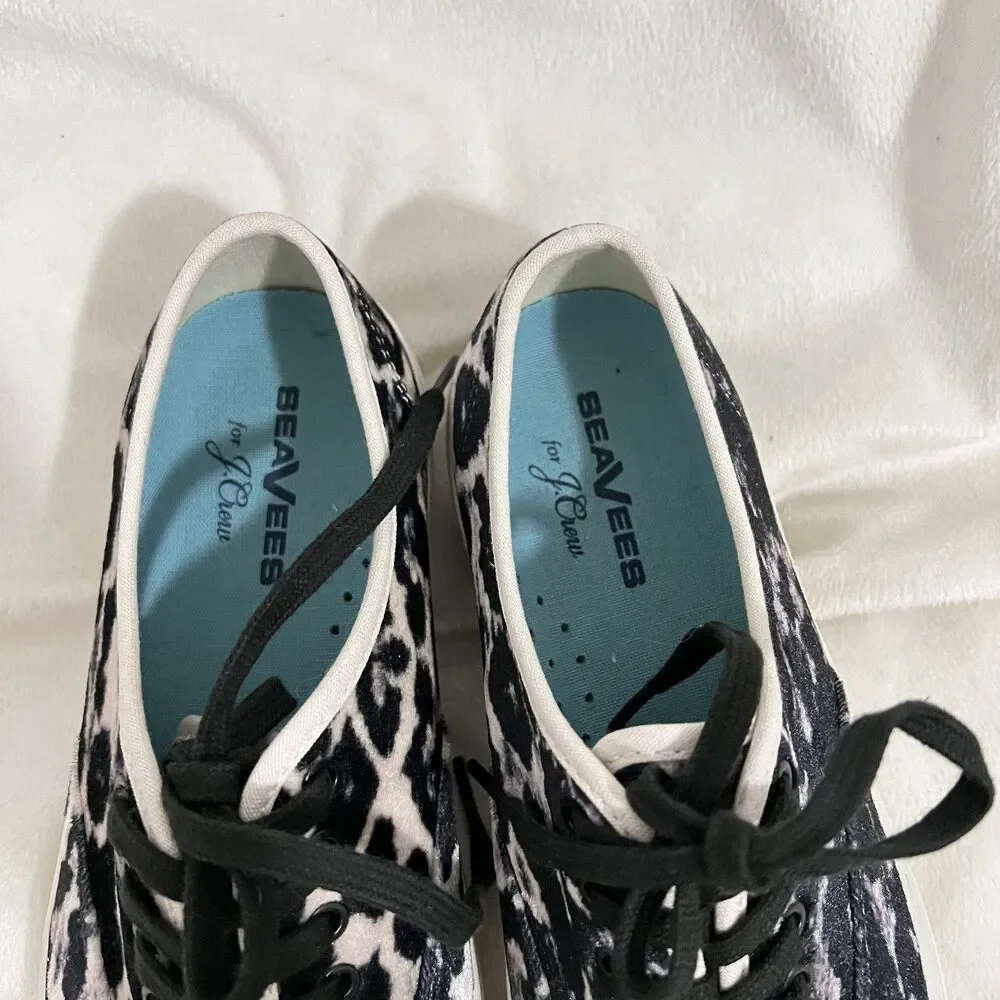 SeaVees for J Crew Shoes Womens Size 9 Black White Velvet Animal Print Sneakers